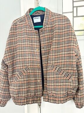 Old Navy Houndstooth Bomber Jacket - Beige, Black, Orange